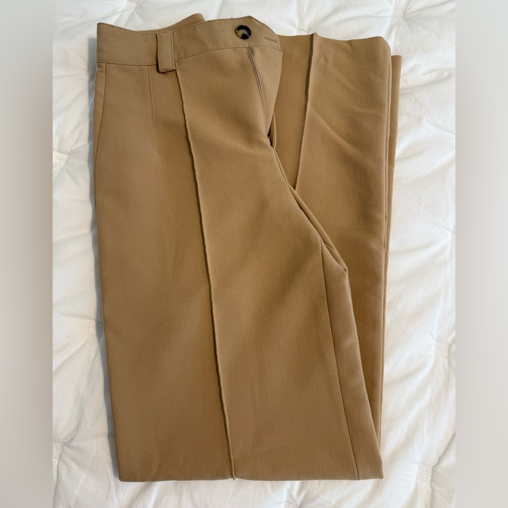 Zara Women's High Waisted Wide Leg Full Length Dress Pants Size XS Tan/Brown